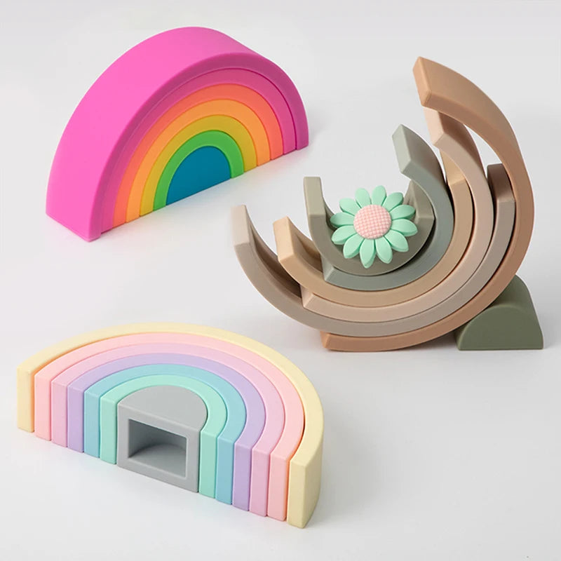 TYRY.HU 6/7/10pcs Baby Silicone Building Block Rainbow Soft Block 3D Educational Montessori Toys Baby Teether Gifts