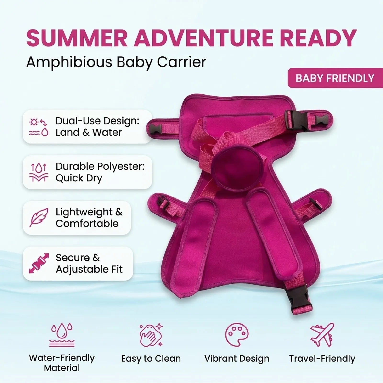 Water Baby Carrier Adjustable Strap Baby Carrier Wraps Quick-Drying Hip Seat Toddler Backpack for Baby Swim Daily Dual Use