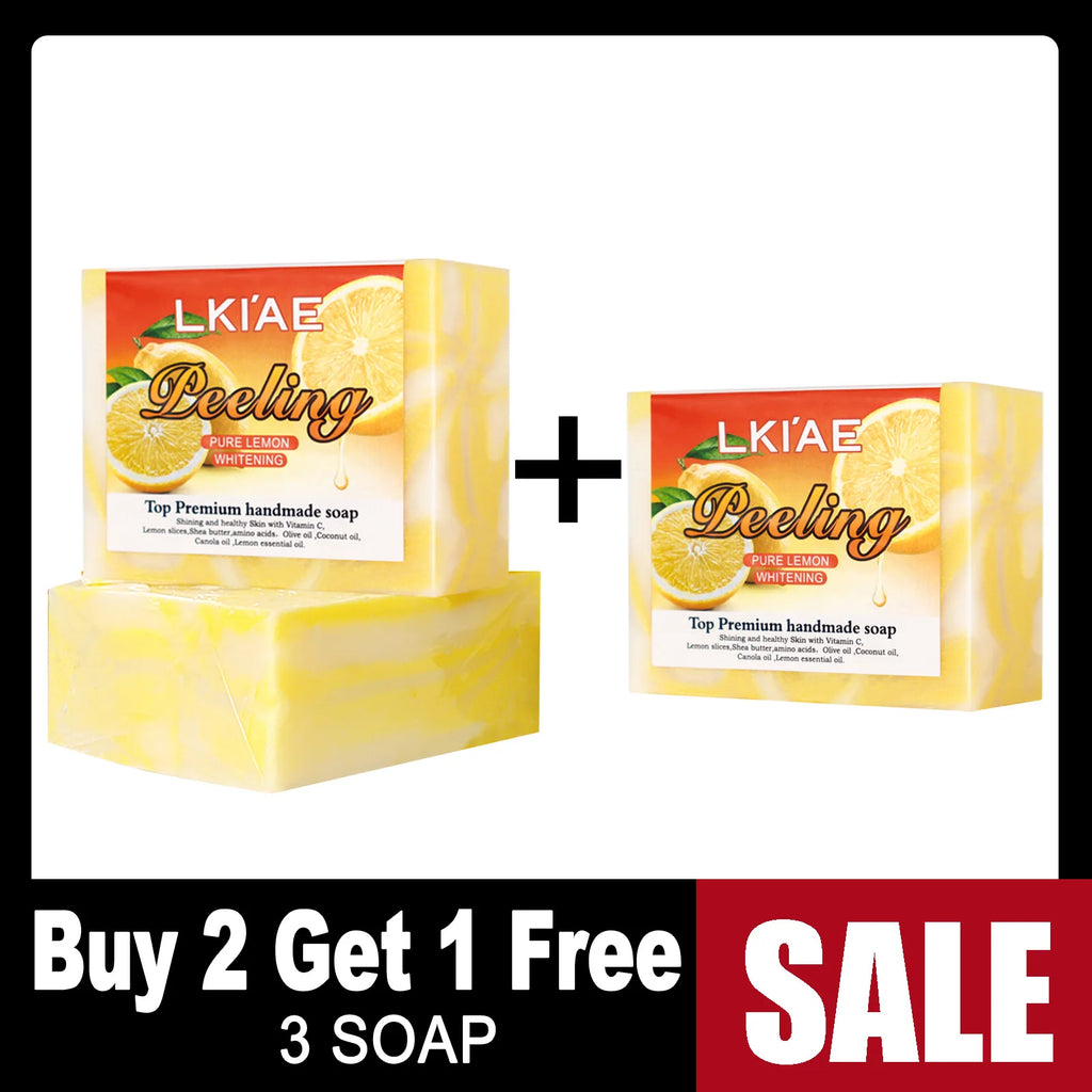 LKIAE Natural Lemon Whitening Soap Bar, Brighten, Face & Body Cleanser, Oil Control, Remove Acne, Dark Spots, Blackheads, 150g