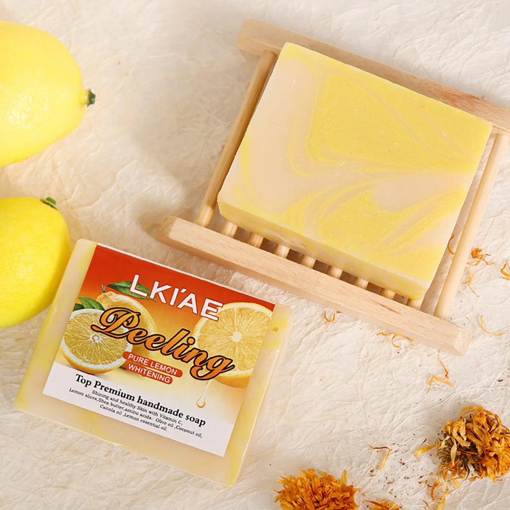 LKIAE Natural Lemon Whitening Soap Bar, Brighten, Face & Body Cleanser, Oil Control, Remove Acne, Dark Spots, Blackheads, 150g