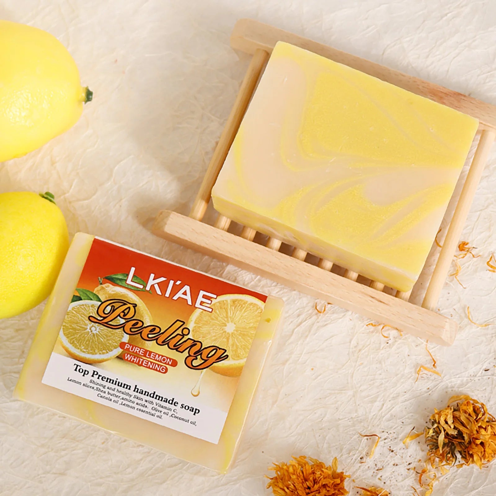 LKIAE Natural Lemon Whitening Soap Bar, Brighten, Face & Body Cleanser, Oil Control, Remove Acne, Dark Spots, Blackheads, 150g
