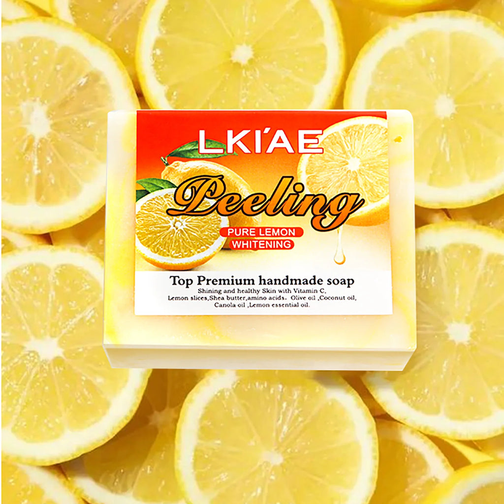 LKIAE Natural Lemon Whitening Soap Bar, Brighten, Face & Body Cleanser, Oil Control, Remove Acne, Dark Spots, Blackheads, 150g