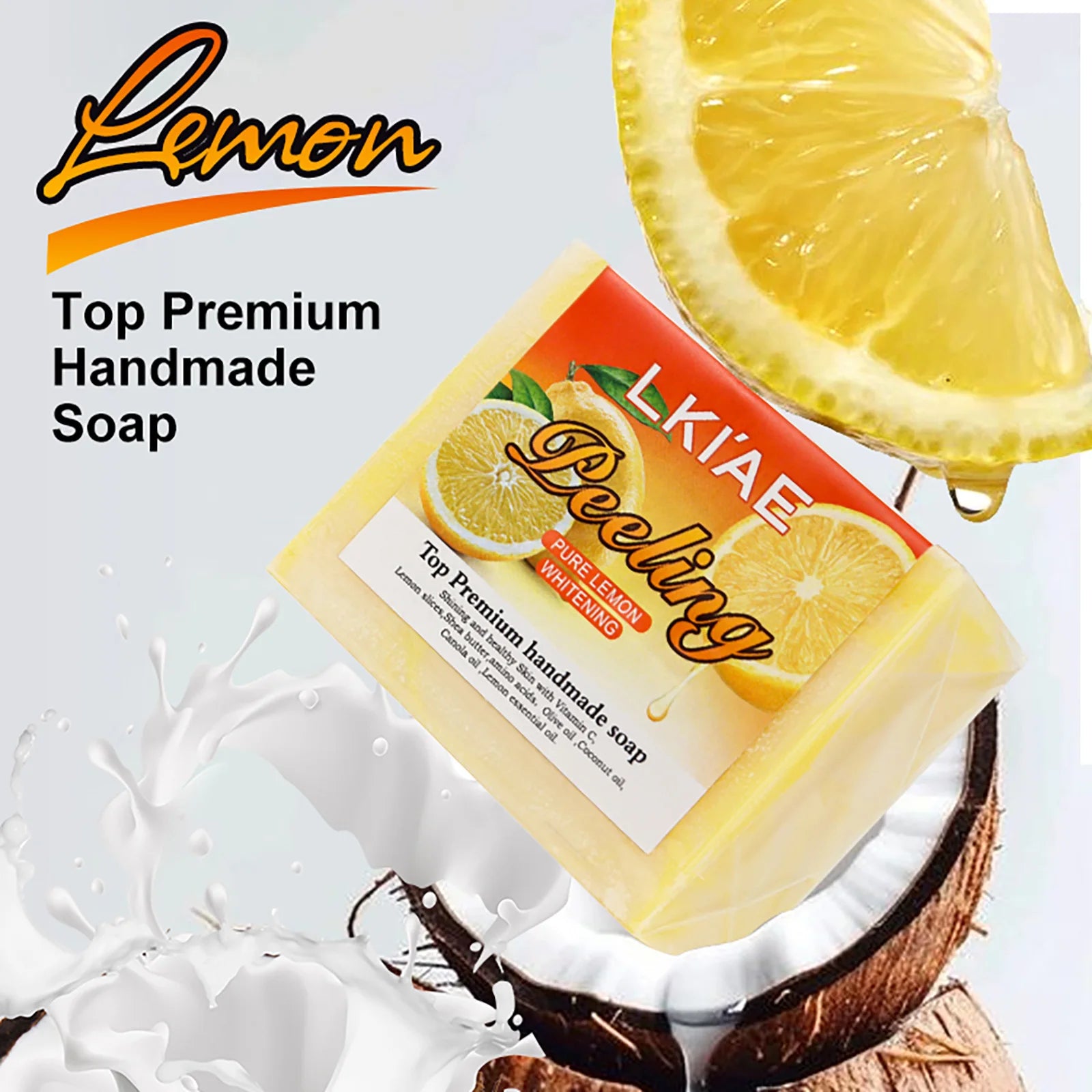 LKIAE Natural Lemon Whitening Soap Bar, Brighten, Face & Body Cleanser, Oil Control, Remove Acne, Dark Spots, Blackheads, 150g