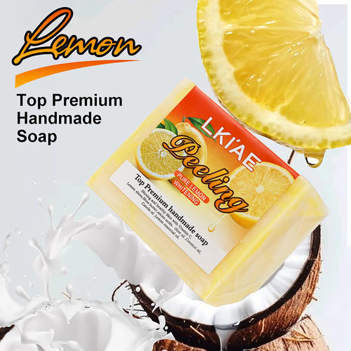 LKIAE Natural Lemon Whitening Soap Bar, Brighten, Face & Body Cleanser, Oil Control, Remove Acne, Dark Spots, Blackheads, 150g