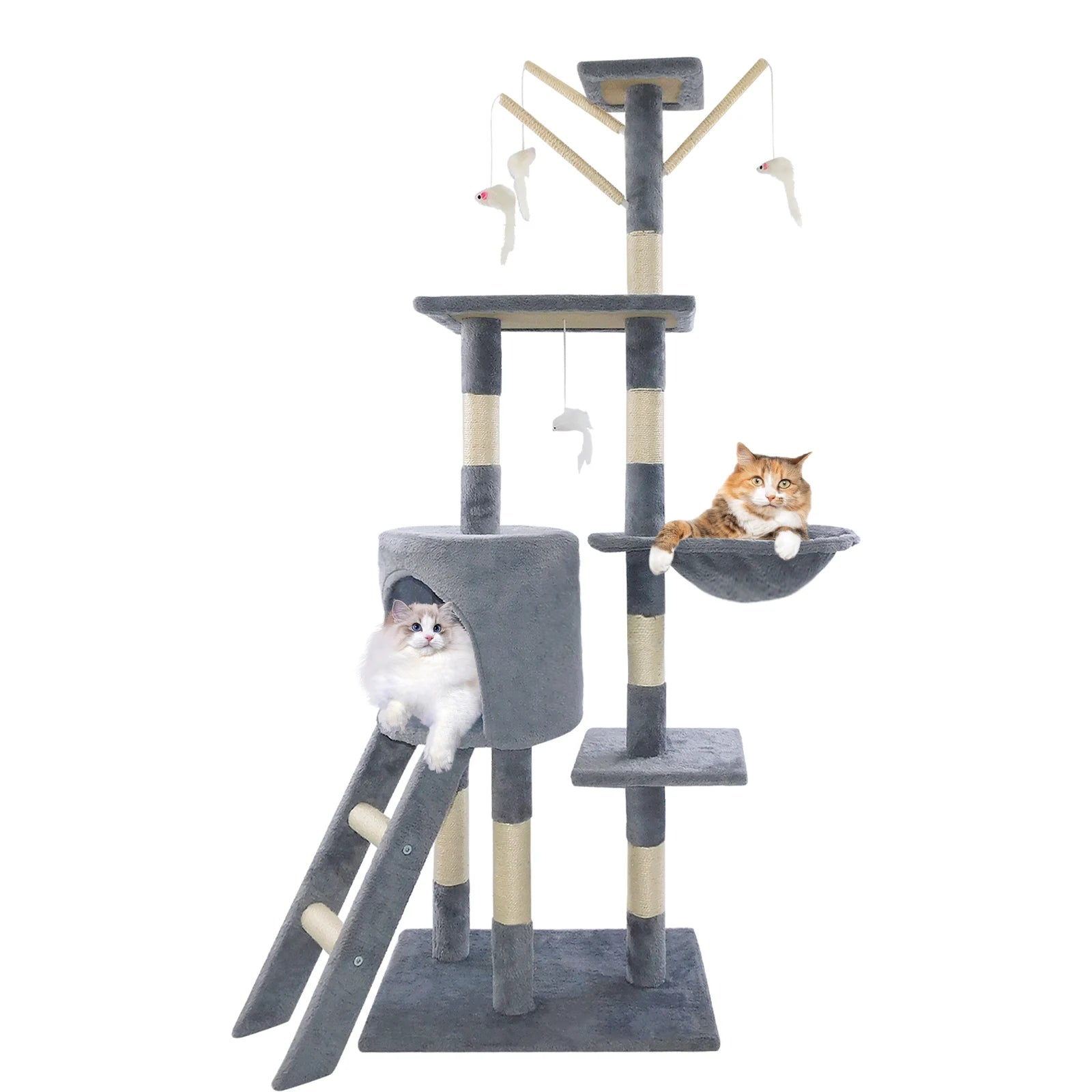 140cm Cat Tree Tower Scratching Posts Multilevel Cat Climbing House with Condos&Ladder Pet Activity Centre for Cat Play and Rest