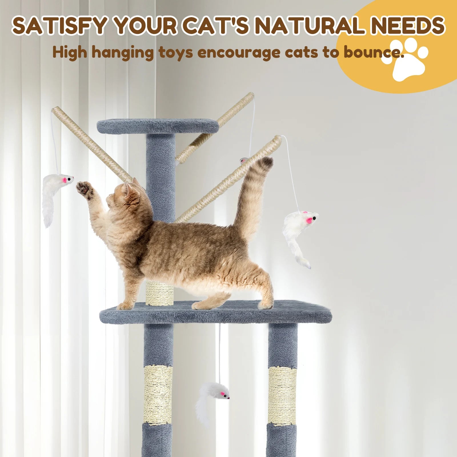 140cm Cat Tree Tower Scratching Posts Multilevel Cat Climbing House with Condos&Ladder Pet Activity Centre for Cat Play and Rest