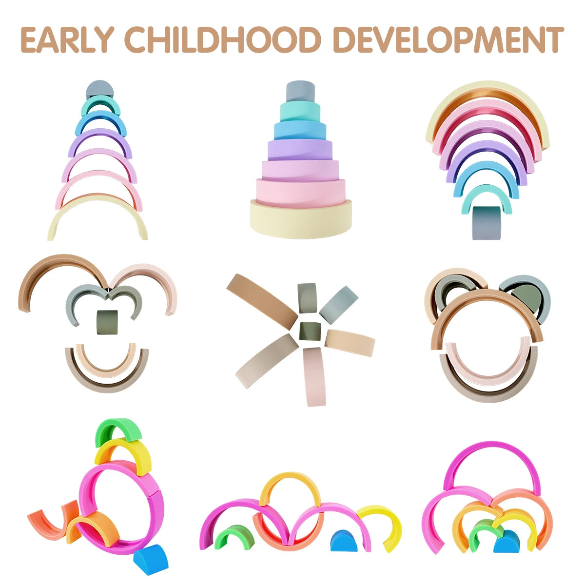 TYRY.HU 6/7/10pcs Baby Silicone Building Block Rainbow Soft Block 3D Educational Montessori Toys Baby Teether Gifts