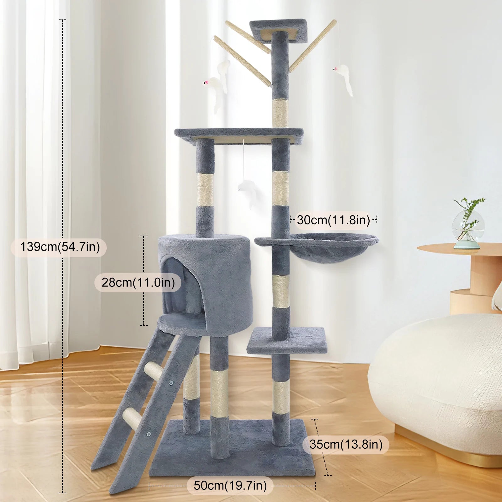 140cm Cat Tree Tower Scratching Posts Multilevel Cat Climbing House with Condos&Ladder Pet Activity Centre for Cat Play and Rest