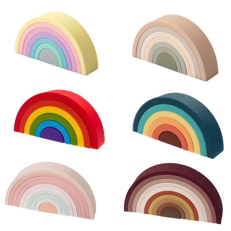 TYRY.HU 6/7/10pcs Baby Silicone Building Block Rainbow Soft Block 3D Educational Montessori Toys Baby Teether Gifts