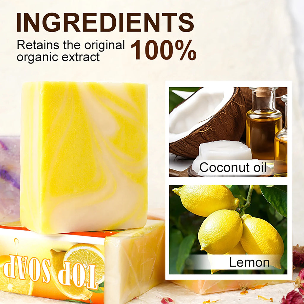 LKIAE Natural Lemon Whitening Soap Bar, Brighten, Face & Body Cleanser, Oil Control, Remove Acne, Dark Spots, Blackheads, 150g
