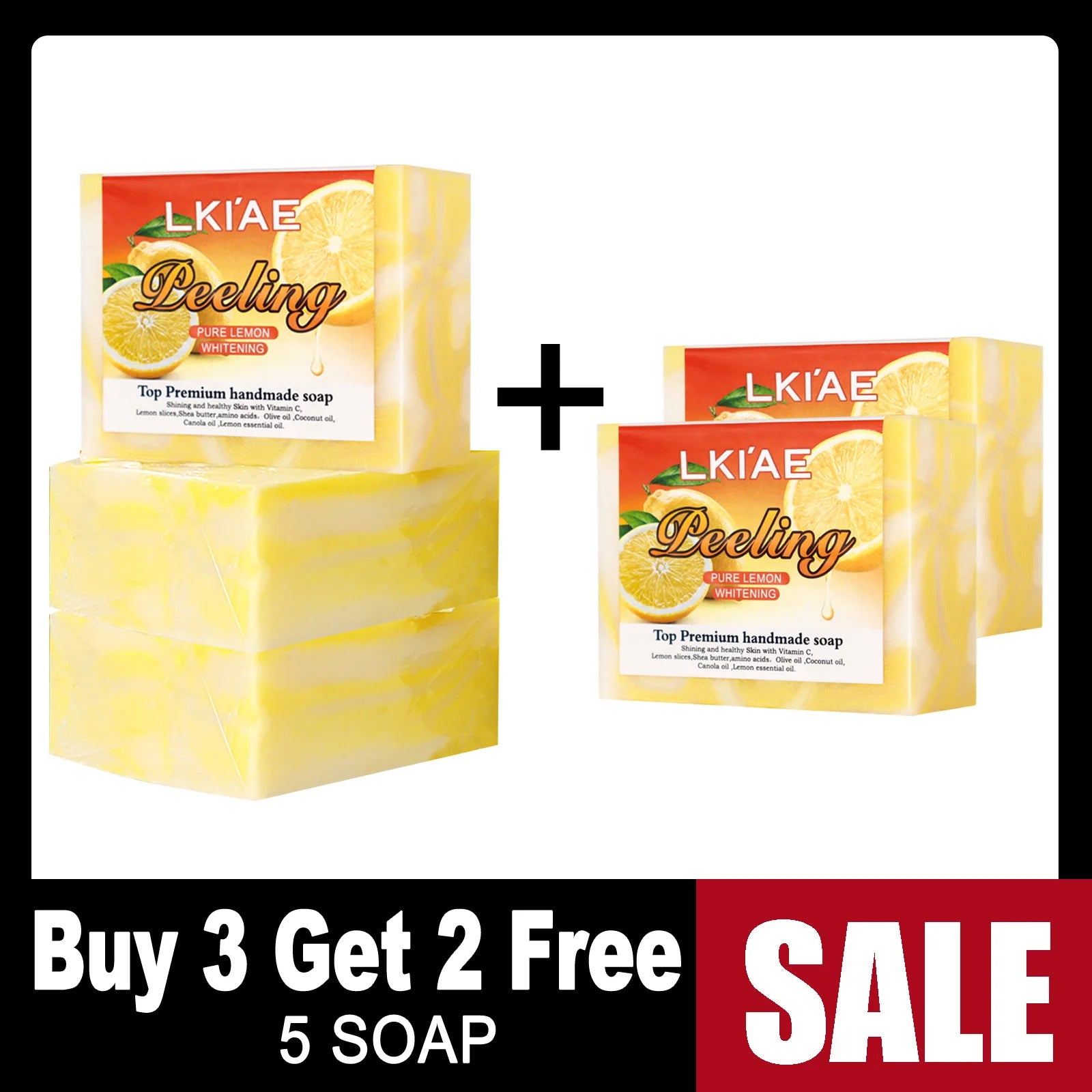 LKIAE Natural Lemon Whitening Soap Bar, Brighten, Face & Body Cleanser, Oil Control, Remove Acne, Dark Spots, Blackheads, 150g