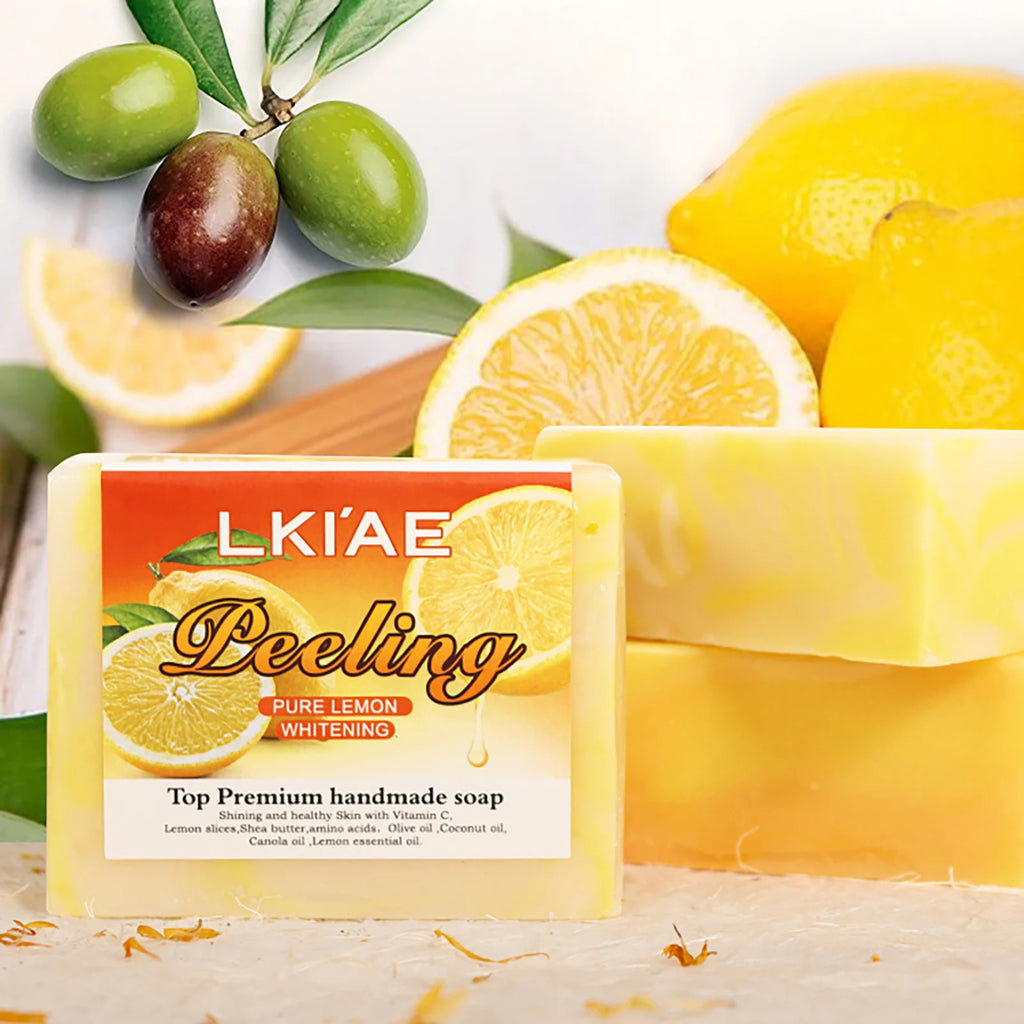 LKIAE Natural Lemon Whitening Soap Bar, Brighten, Face & Body Cleanser, Oil Control, Remove Acne, Dark Spots, Blackheads, 150g
