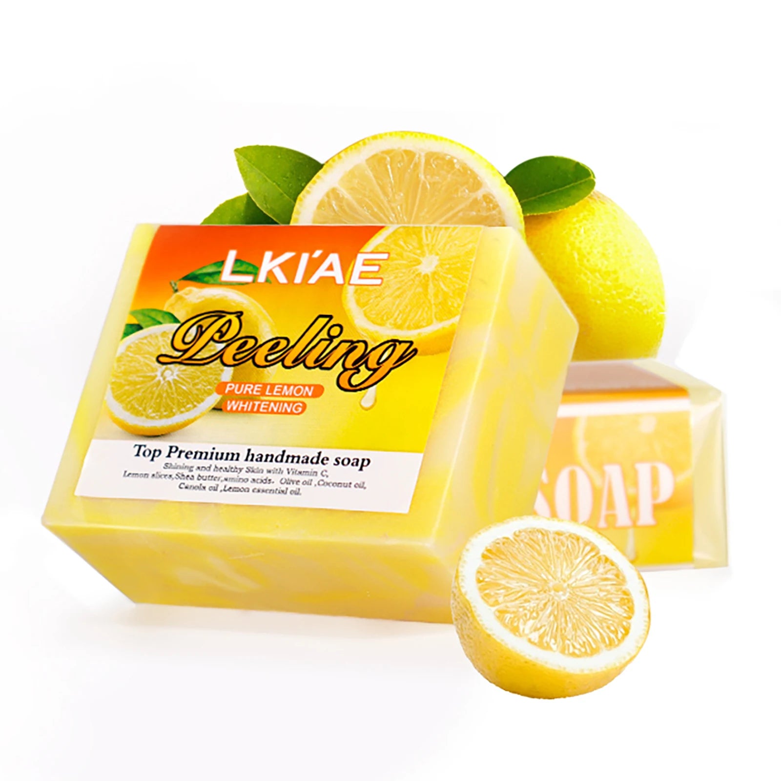 LKIAE Natural Lemon Whitening Soap Bar, Brighten, Face & Body Cleanser, Oil Control, Remove Acne, Dark Spots, Blackheads, 150g