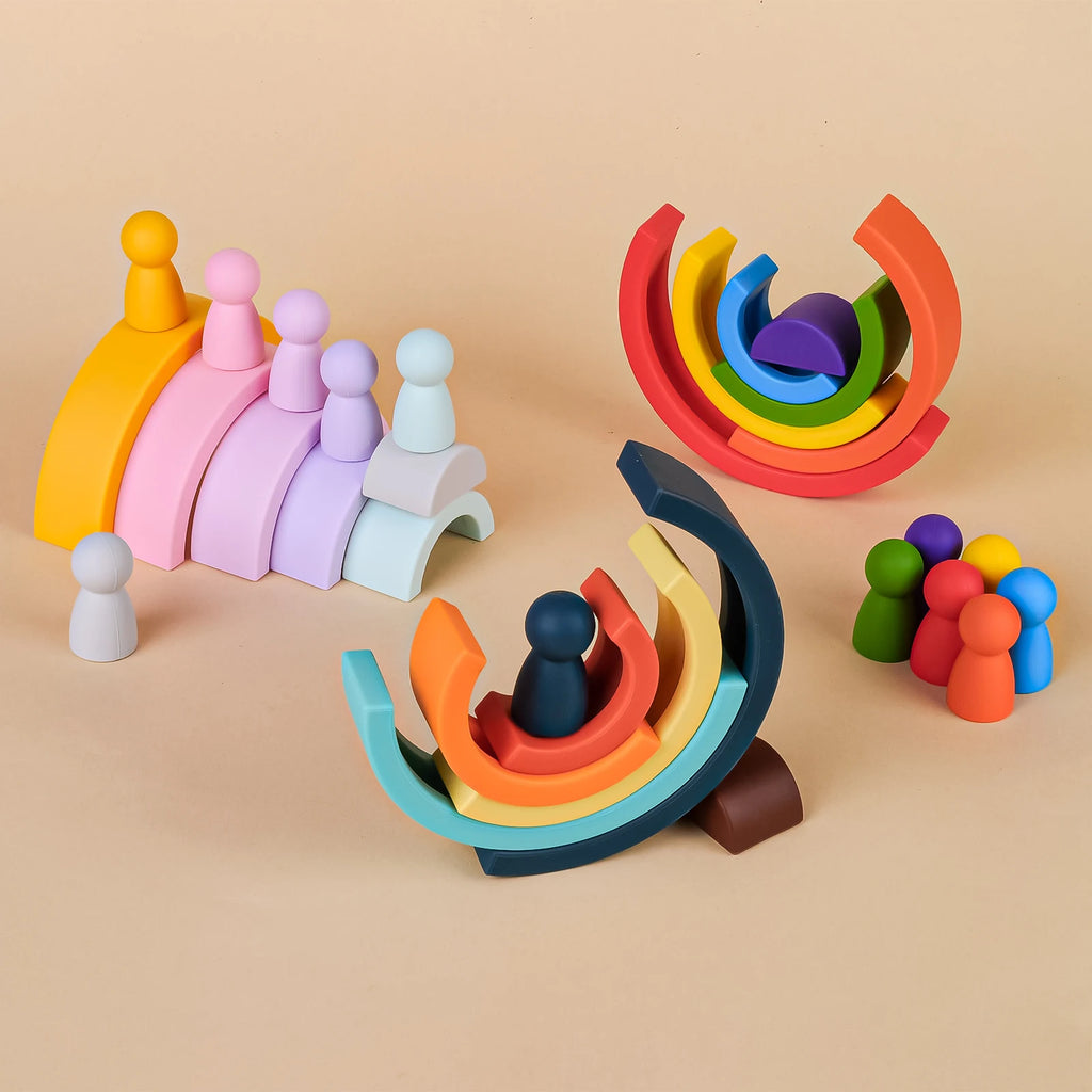 TYRY.HU 6/7/10pcs Baby Silicone Building Block Rainbow Soft Block 3D Educational Montessori Toys Baby Teether Gifts